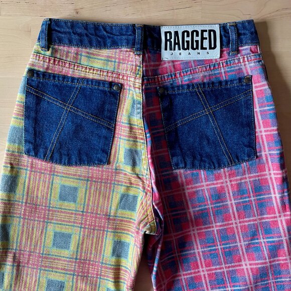 The Ragged Priest Women's Plaid Colorblock Straight Leg Denim Jeans size 28 - Picture 5 of 6